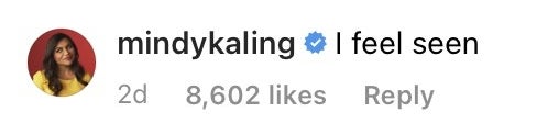 A screenshot of Mindy's comment