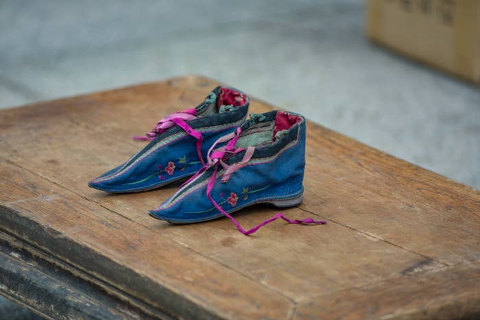 A photo of lotus shoes used to bind feet of young girls