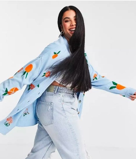 Model wearing the cardigan