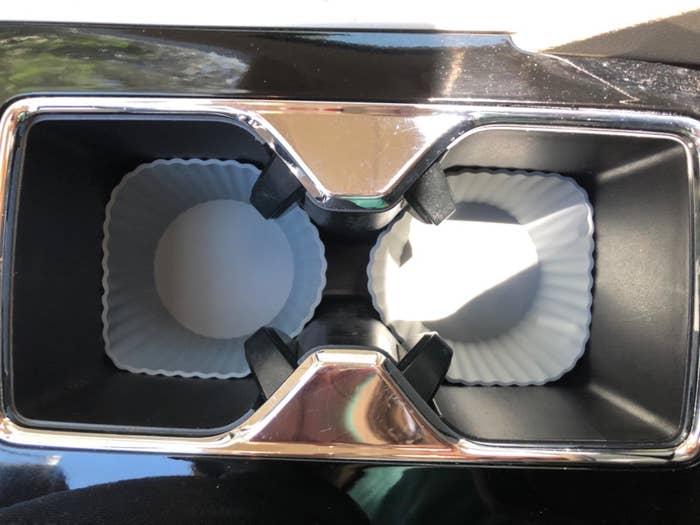 gray and white baking cups in two cup holders