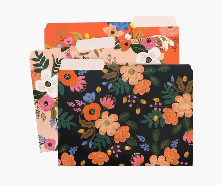 three folders in rifle paper floral prints