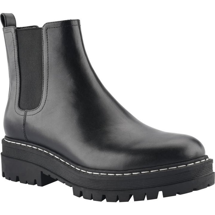 Black Marc Fisher Chelsea boots with one-inch heel