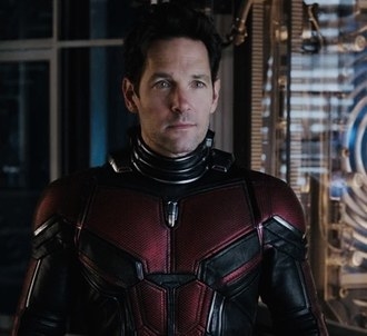 Scott wearing his Ant Man costume without his helmet 