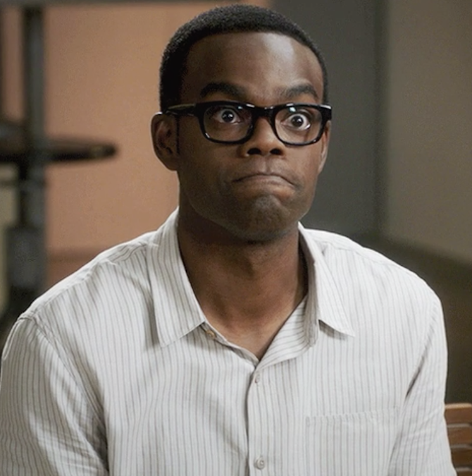 Chidi from &quot;The Good Place&quot; making an annoyed face