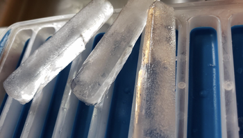 A customer review photo showing the ice cubes created in the trays