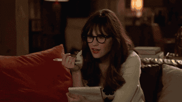 A gif of Jessica Day in New Girl looking shocked
