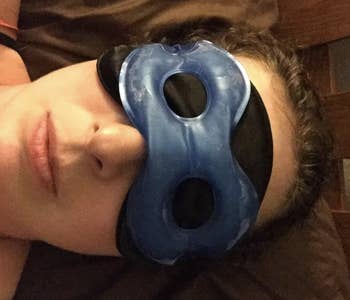A customer review image of them wearing the eye mask