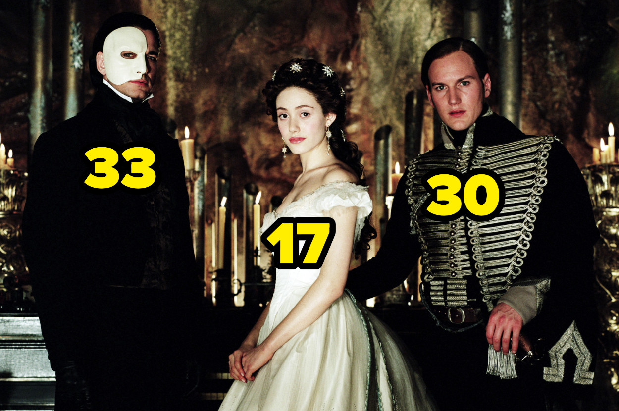 33-year-old Gerard Butler, 17-year-old Emmy Rossum, and 30-year-old Patrick Wilson