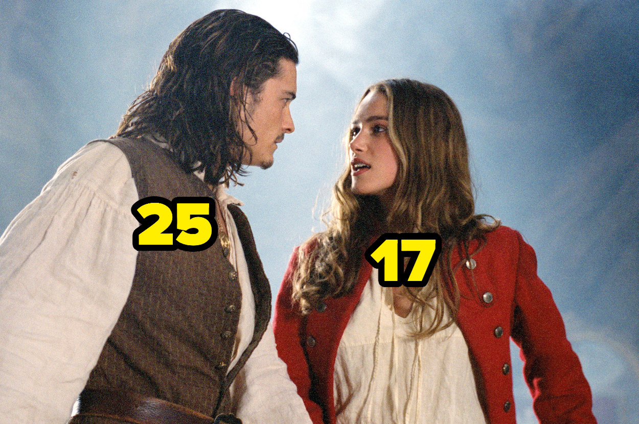 25-year-old Orlando Bloom staring at 17-year-old Keira Knightley