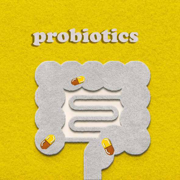 an illustration of the gut with pills making their way through