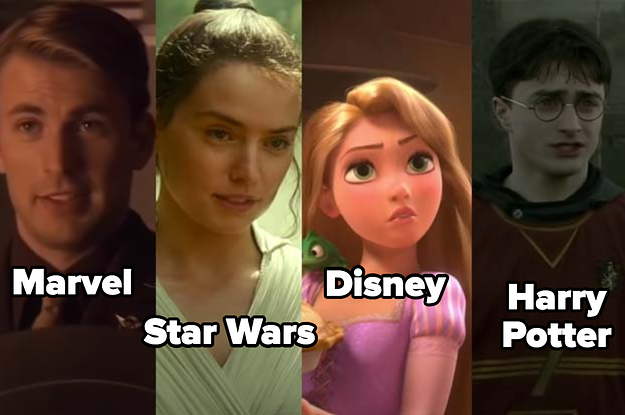 Captain America, Rey, Rapunzel, and Harry Potter