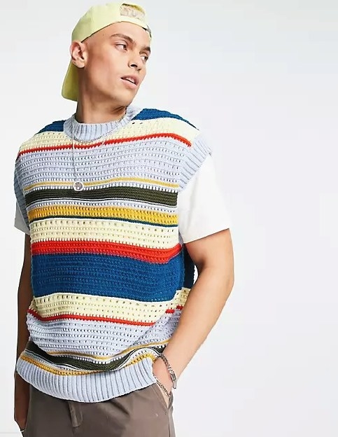 a model wearing the striped vest