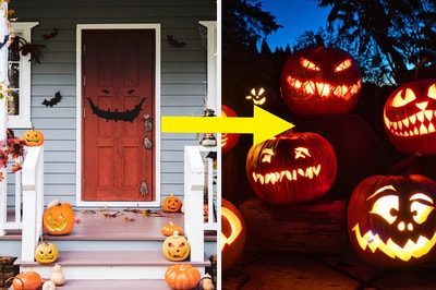 house and pumpkins