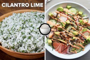 Cilantro-lime rice; homemade poke bowl