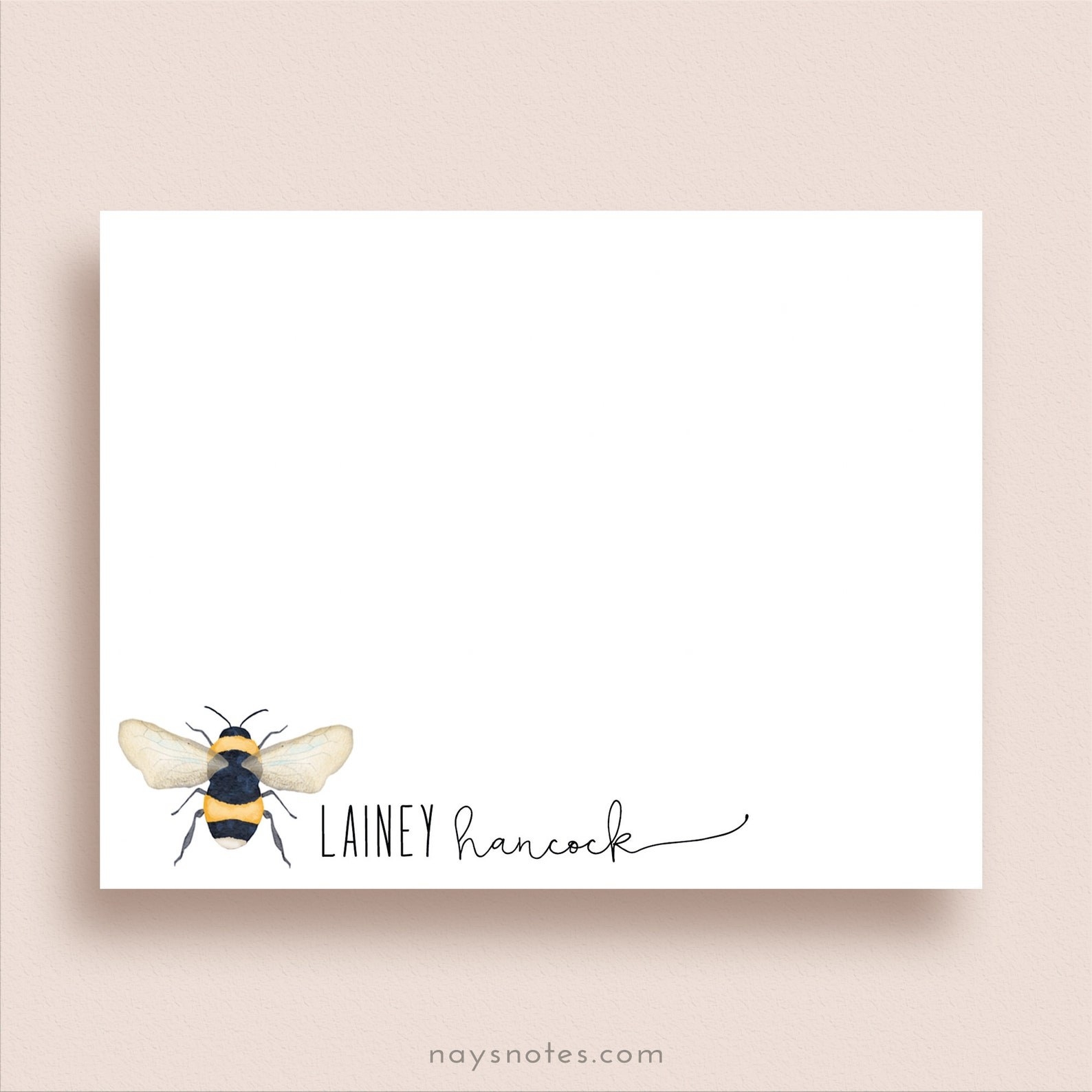 notecard with a bee illustration on it