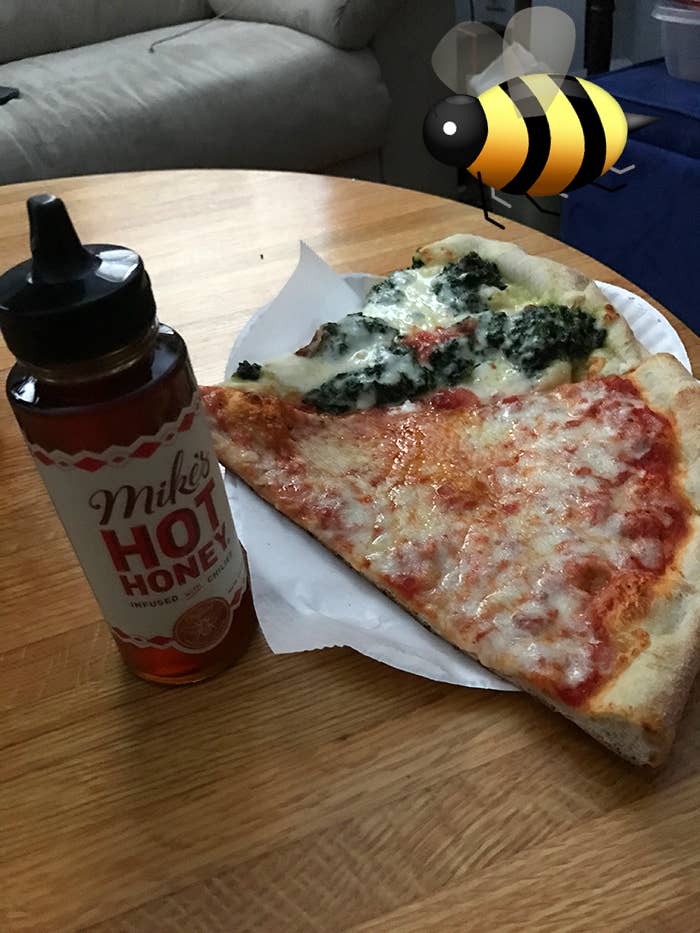 pizza with the honey on it