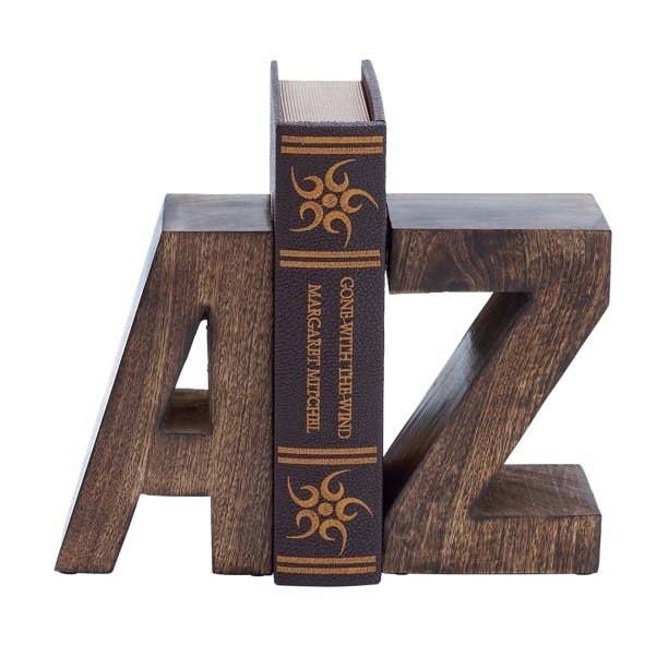 letter a and z wooden bookends with book