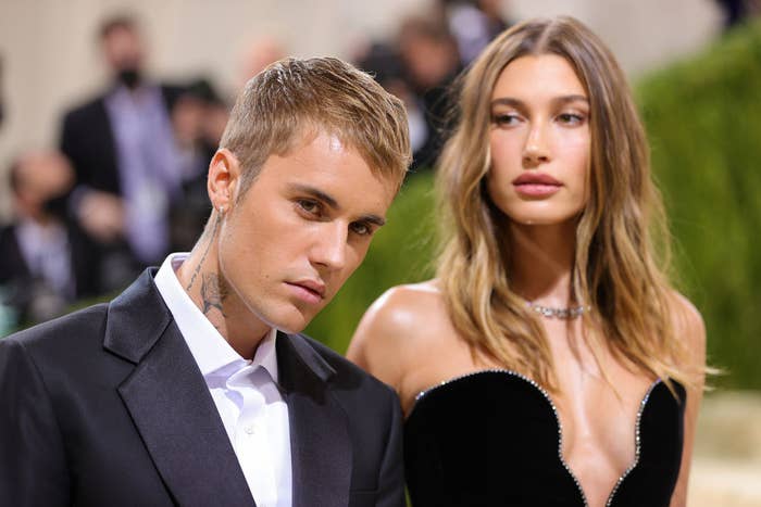 Justin and Hailey in a suit and strapless gown, respectively, at the 2021 MET Gala