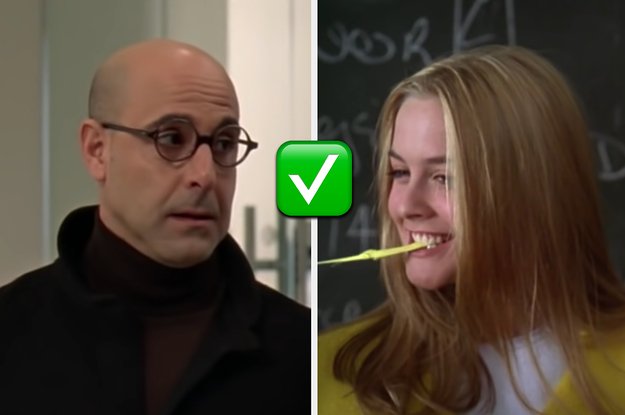 Nigel from "Devil Wears Prada" and Cher from "Clueless" face each other with a check mark emoji