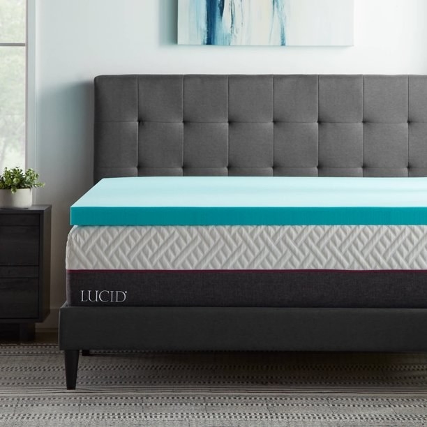 foam mattress on grey bedframe