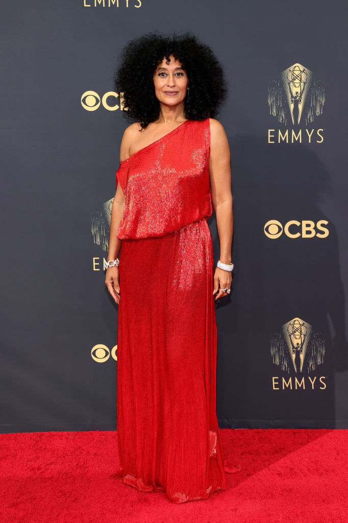 Tracee Ellis Ross on the red carpet in a sequin red gown