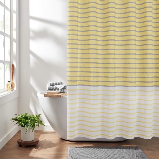 yellow striped shower curtain