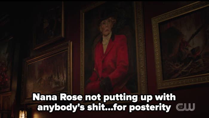 Nana Rose portrait with caption nana rose not putting up with anybody's shit for posterity