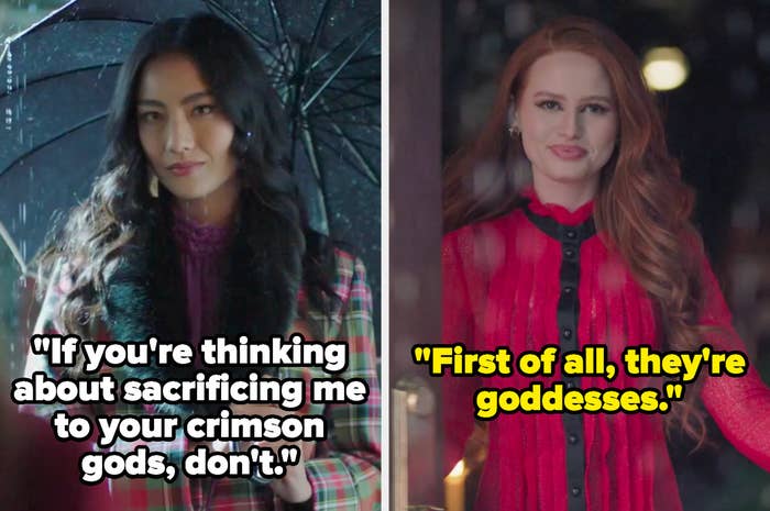 Minerva says If you're thinking about sacrificing me to your crimson gods don't and cheryl replies first of all they're goddesses