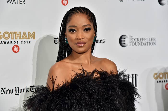 Keke in a feathered off-the-shoulder gown at the 2019 Gotham Awards