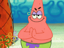 Patrick from Spongebob rubbing his hands like he is plotting