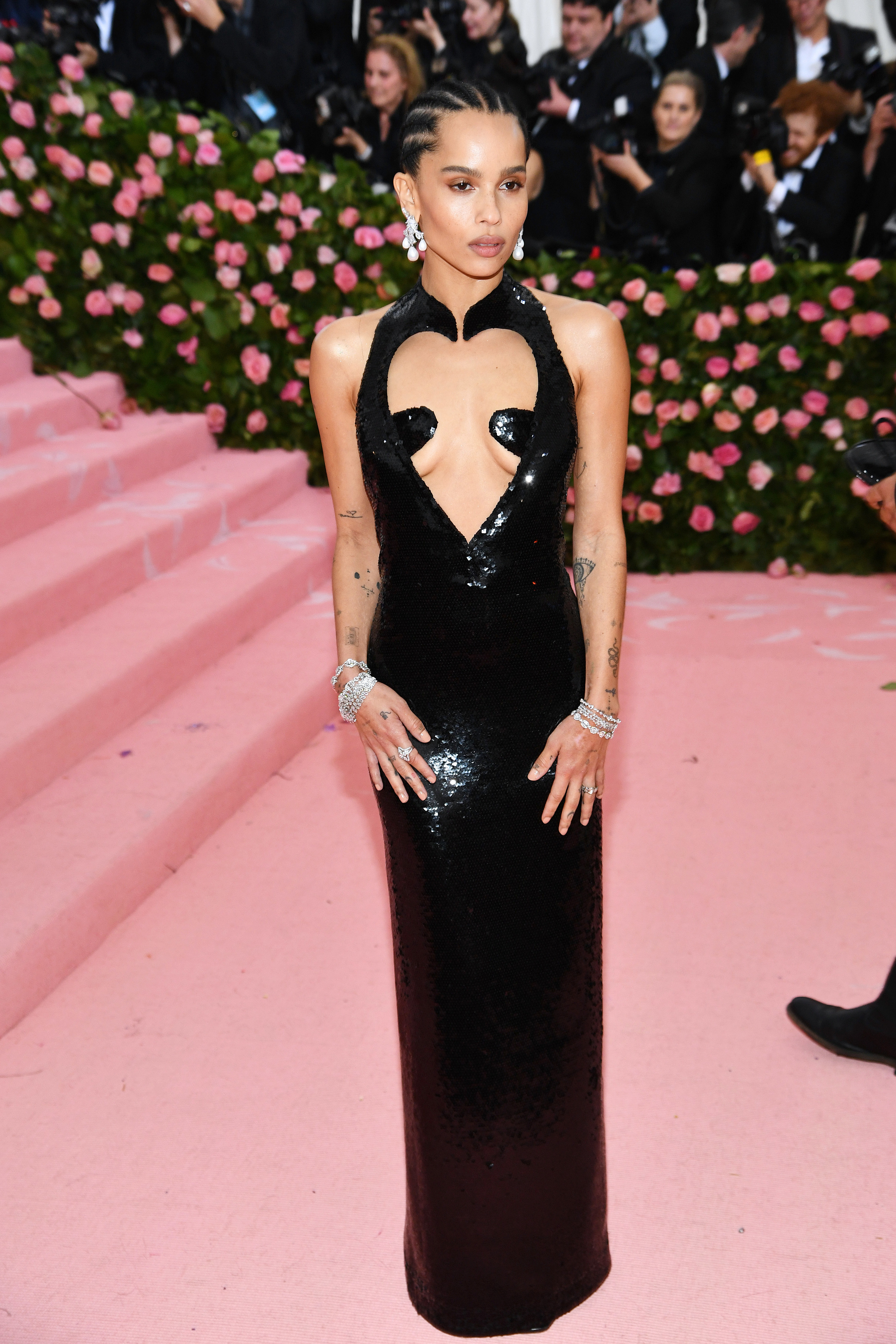 Zoe at Met Gala in long black sequin gown