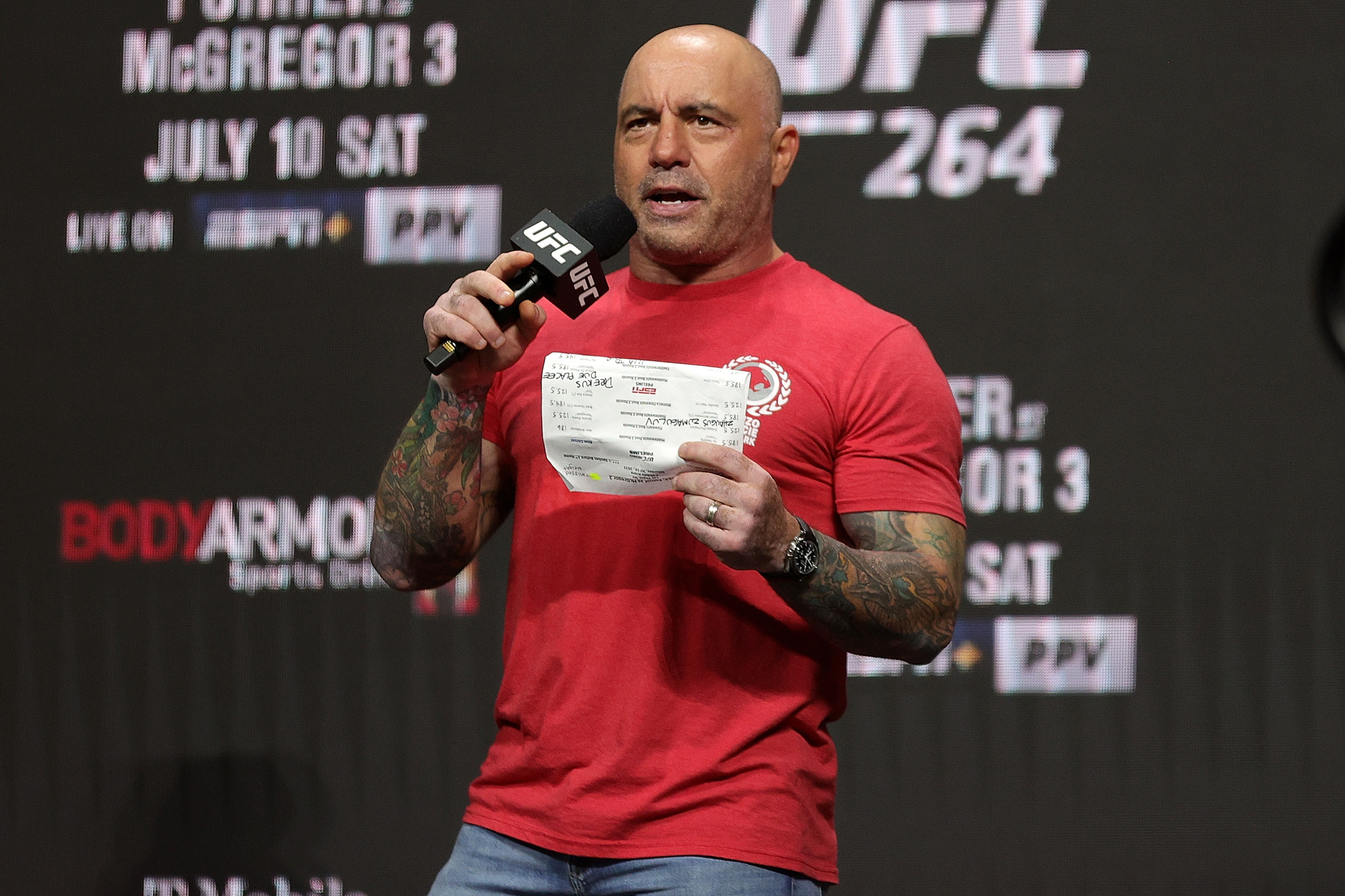 Photo of Joe Rogan at a UFC event with a microphone