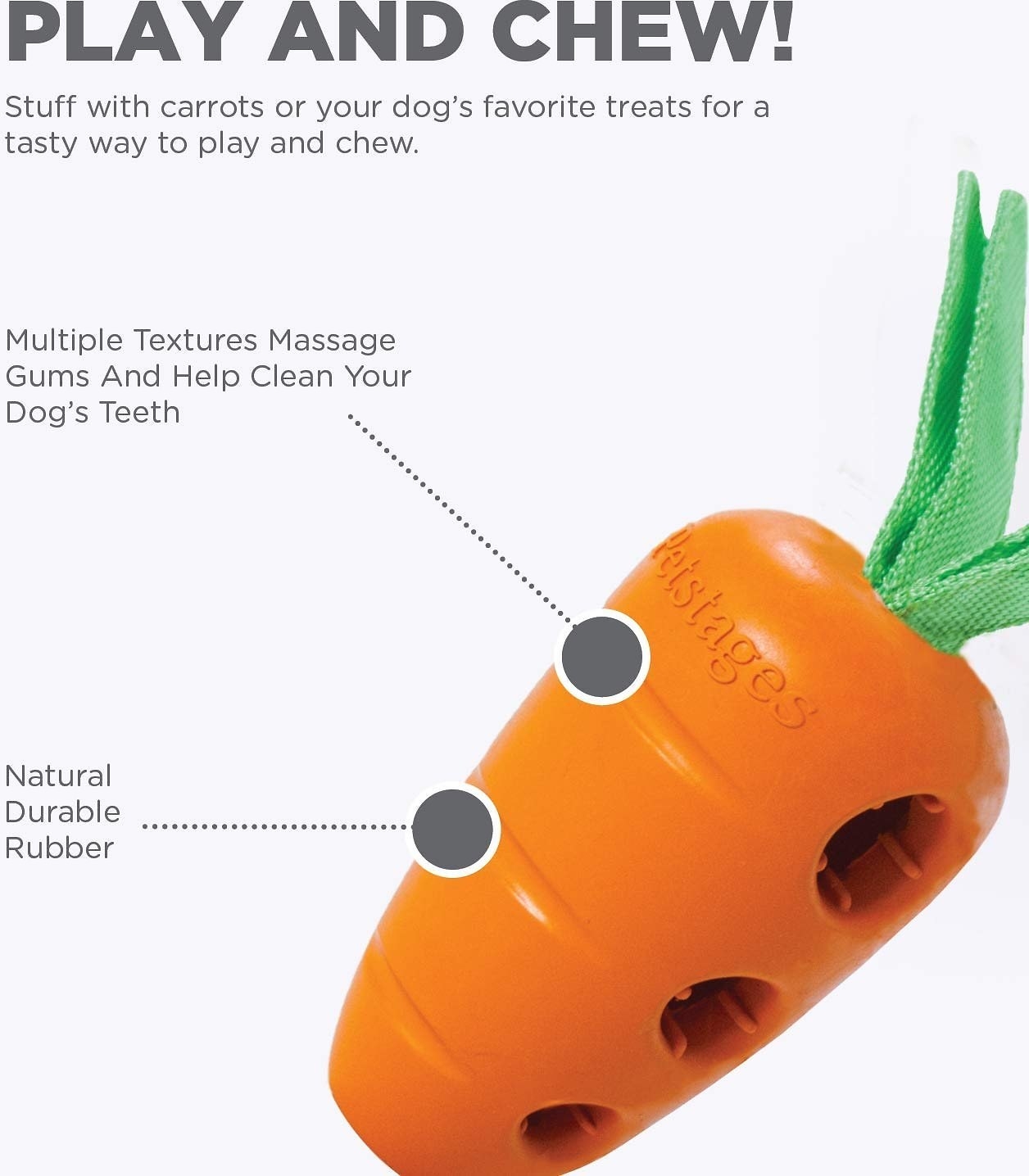 carrot with ridges and three holes for treats