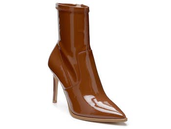 Brown patent leather pumps