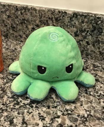 reviewer's angry green octopus plushie turned inside out 