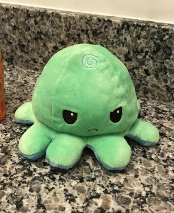 Angry green octopus plushie turned inside out 