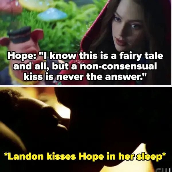 Landon kisses Hope in her sleep