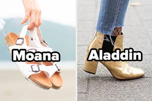 Moana sandals and Aladdin gold boots