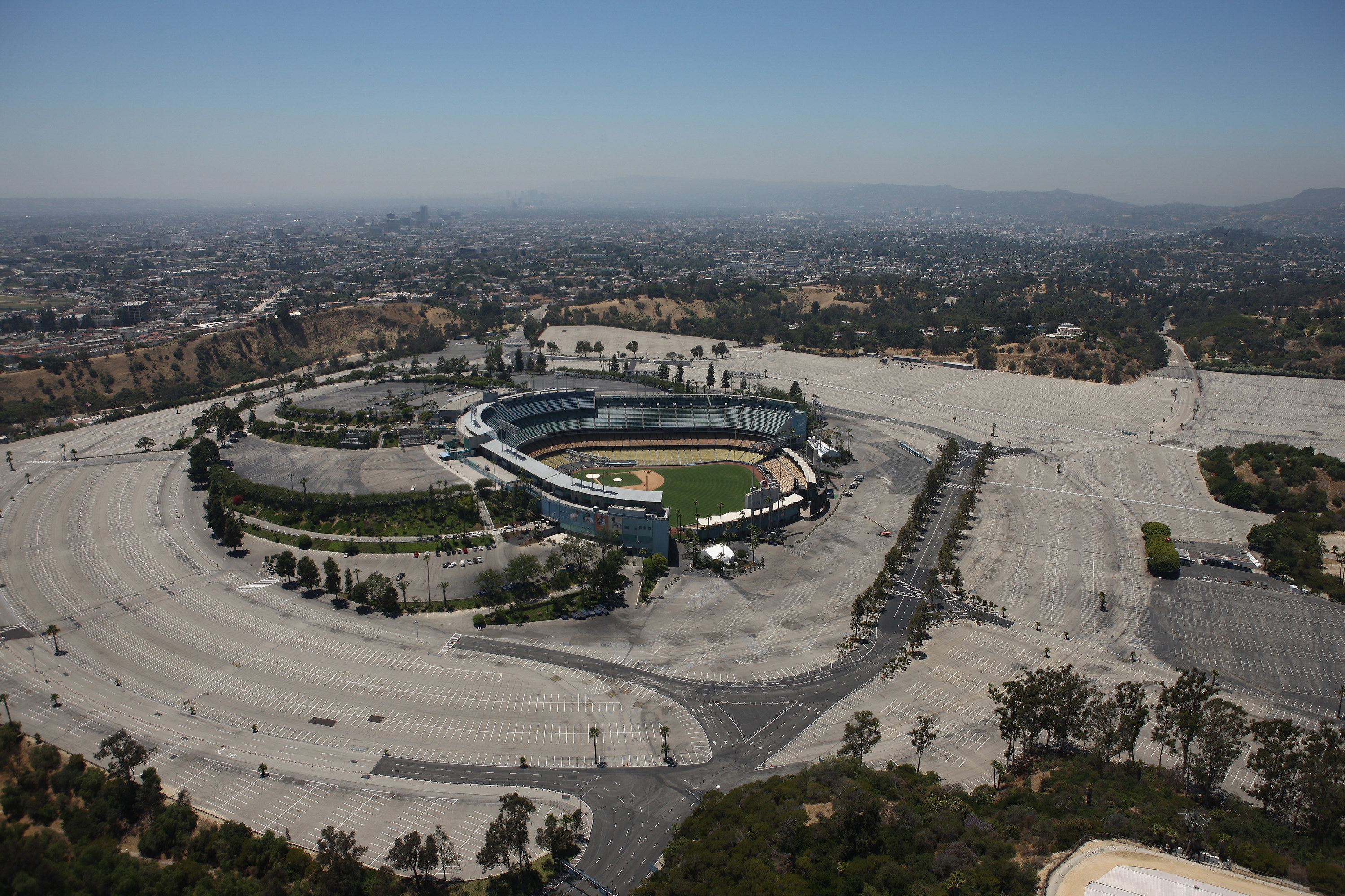 Dodger Stadium and its parking lot