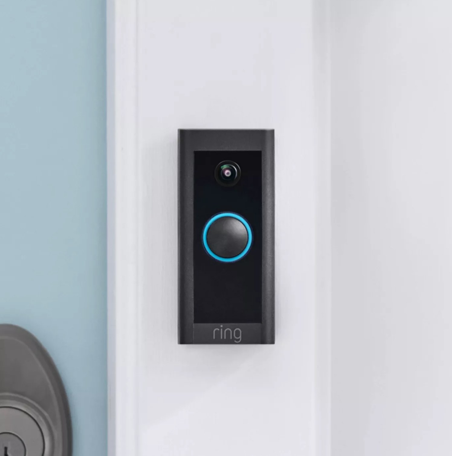 the ring doorbell on a doorframe