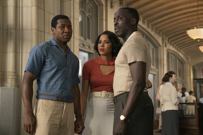Jurnee, Michael, and Jonathan Majors in a scene from Lovecraft Country