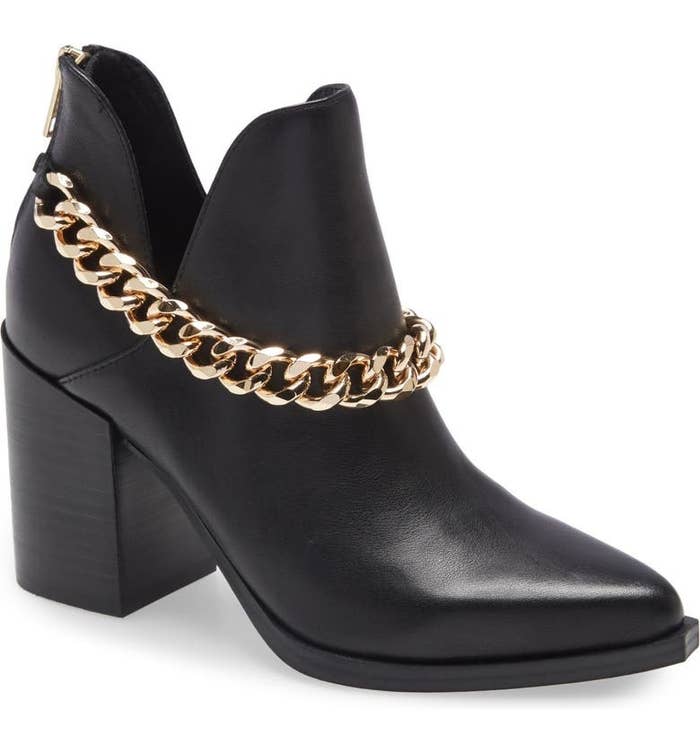 black booties with the gold chain