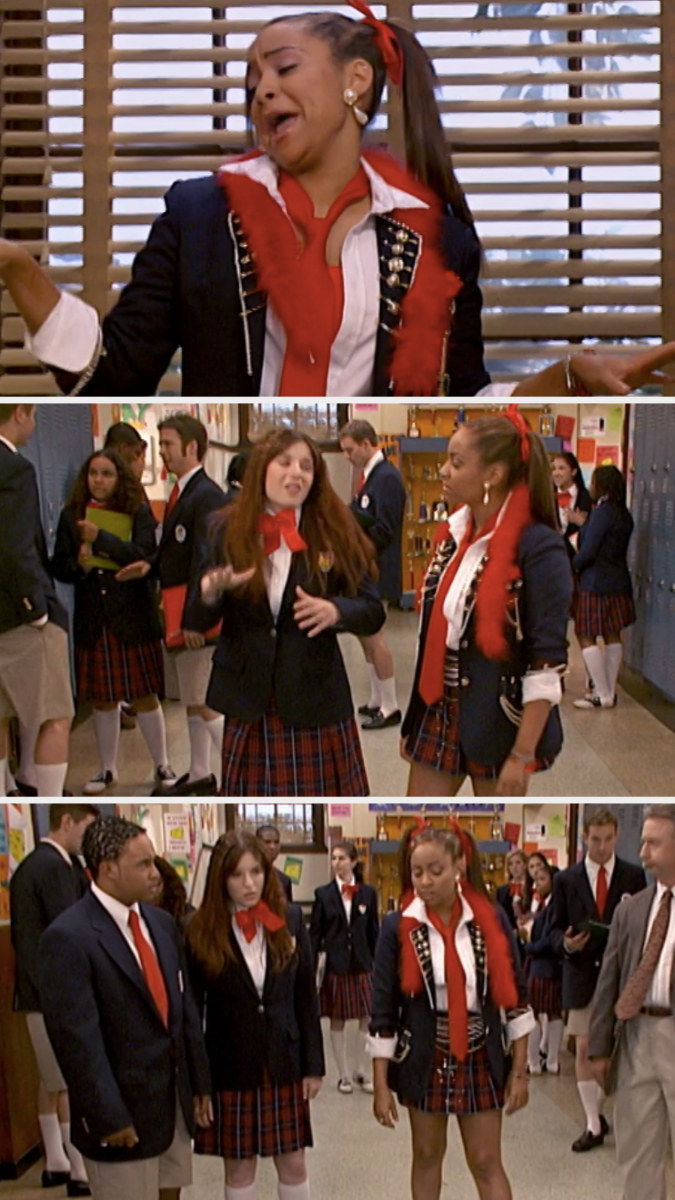 Raven, Chelsea, and Eddie standing in the hallway on &quot;That&#x27;s So Raven&quot;