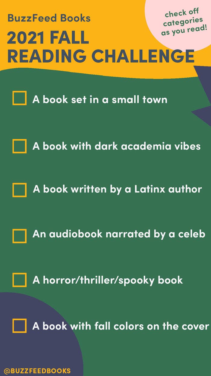 categories: book set in a small town, dark academia book, Latinx author, audiobook narrated by a celebrity, a horror/thriller/spooky book, a book with fall colors on the cover