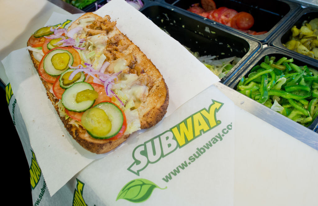Subway sandwich being prepared