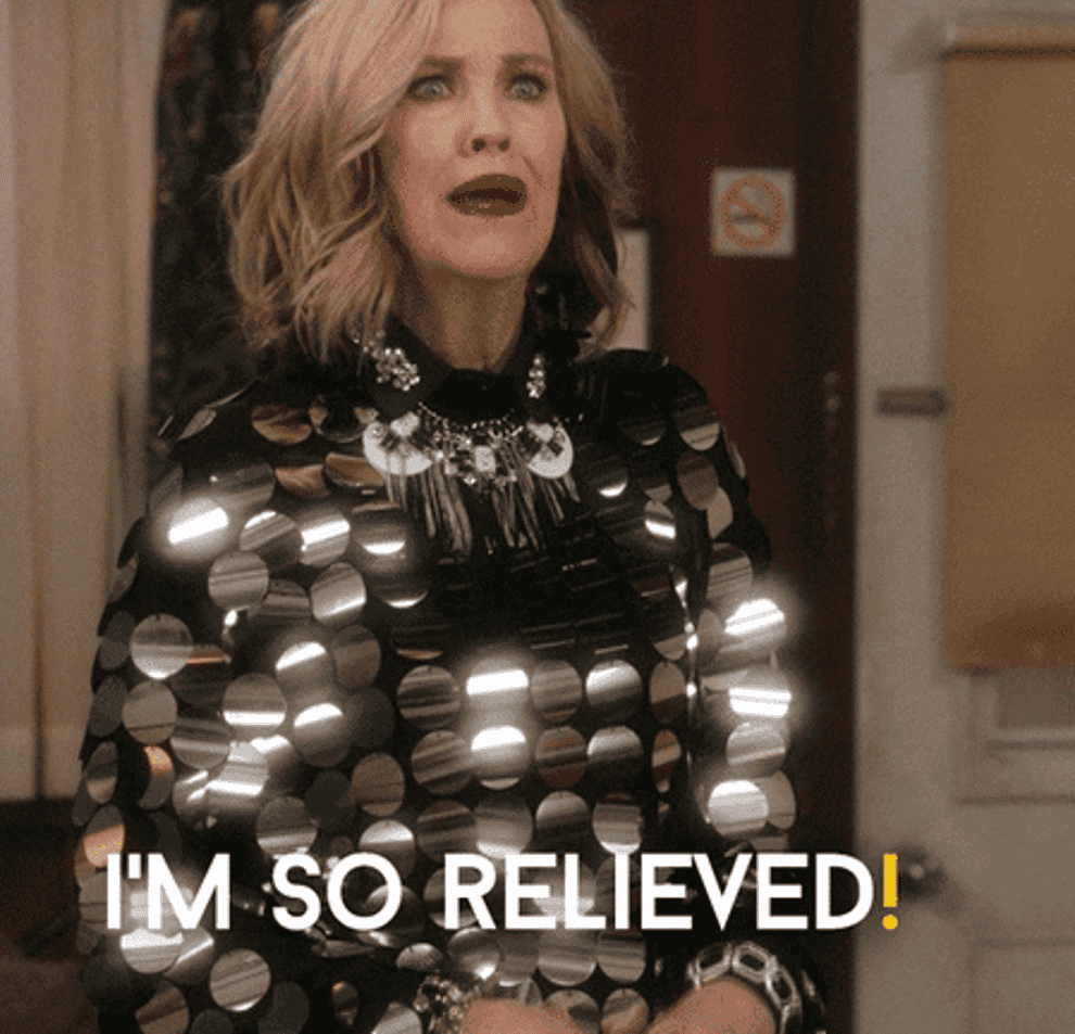gif of character from shitt&#x27;s creek saying i&#x27;m so relieved