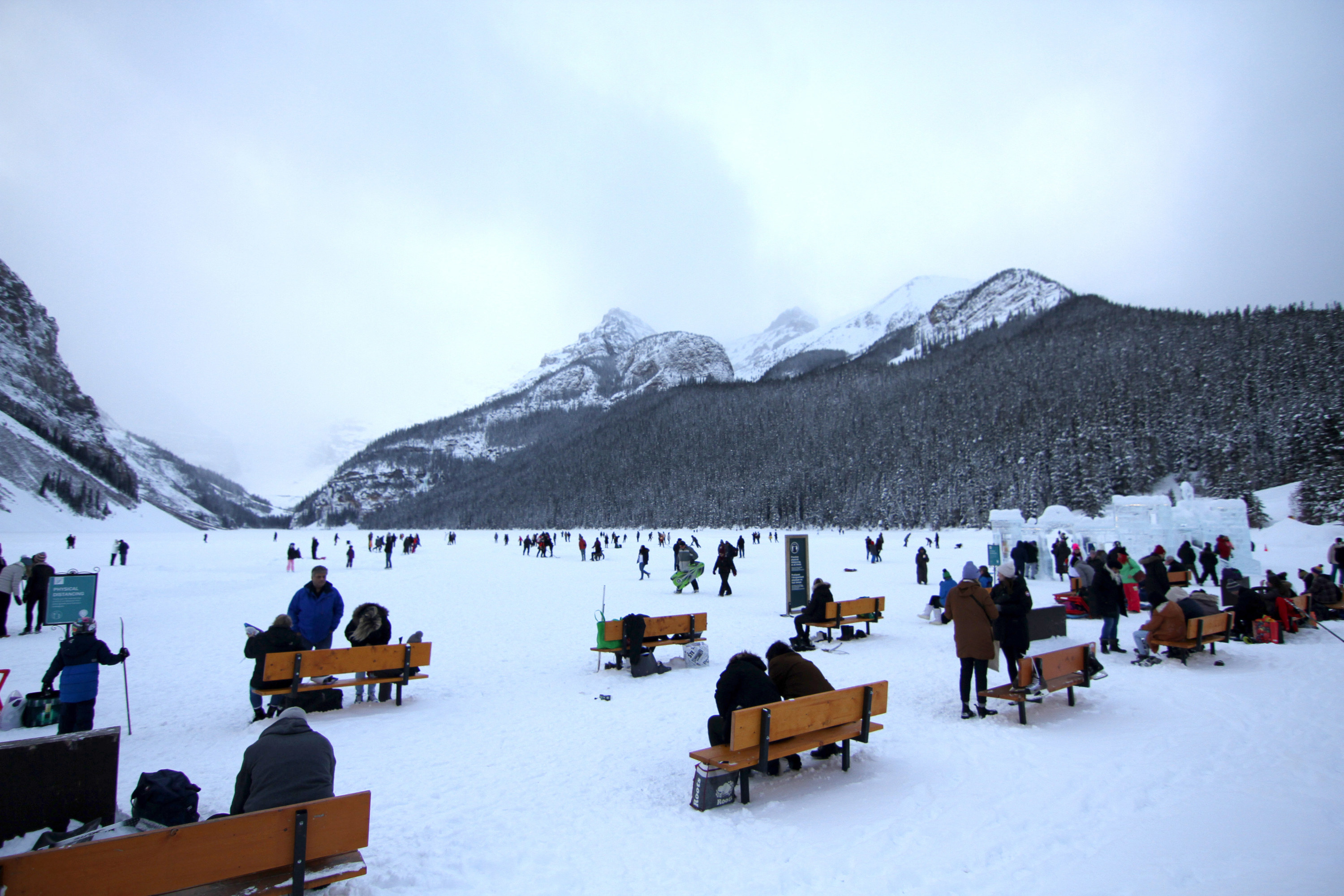 crowded frozen lake