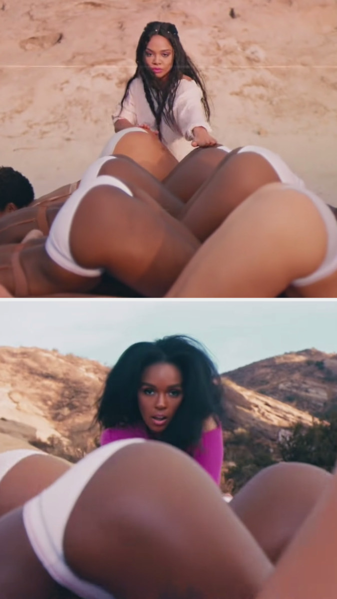 Tessa Thompson and Janelle Monáe in Monáe&#x27;s &quot;Pynk&quot; music video