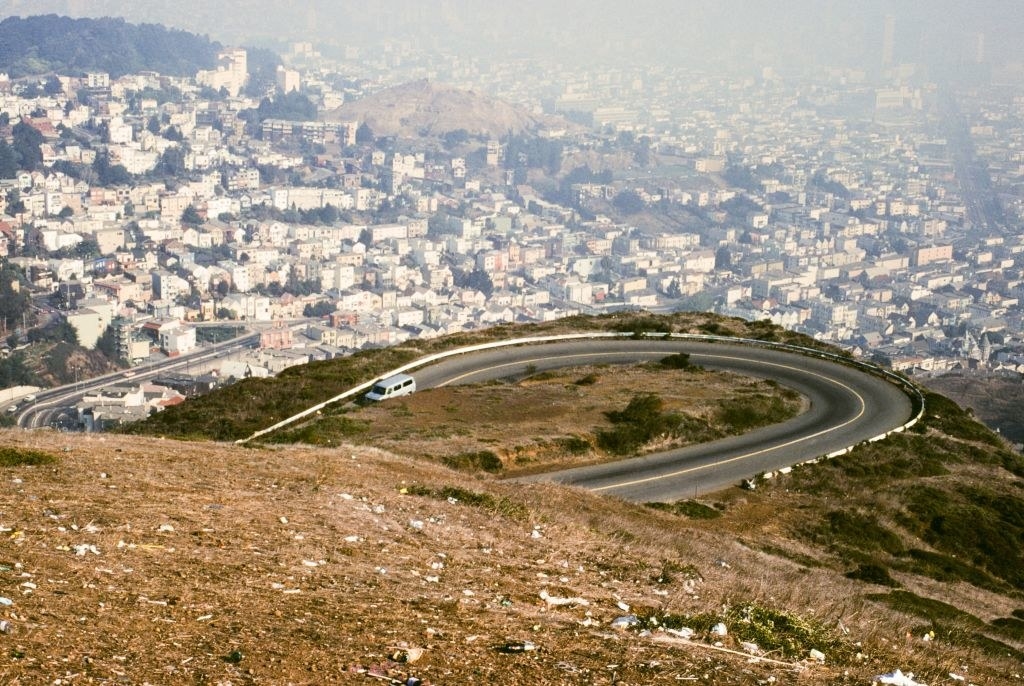 mountain overlooking a town