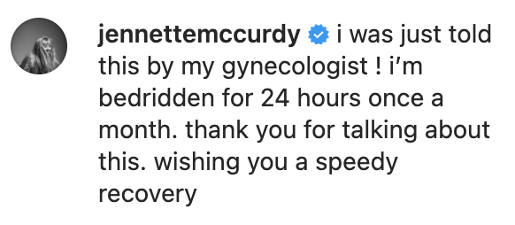 Jennette McCurdy&#x27;s comment on Amy Schumer&#x27;s Instagram page